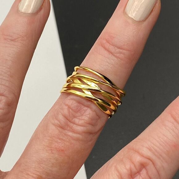 Geometric Stacking 925 Sterling Silver Ring Adjustable Size 7-13 - Picture 4 of 4